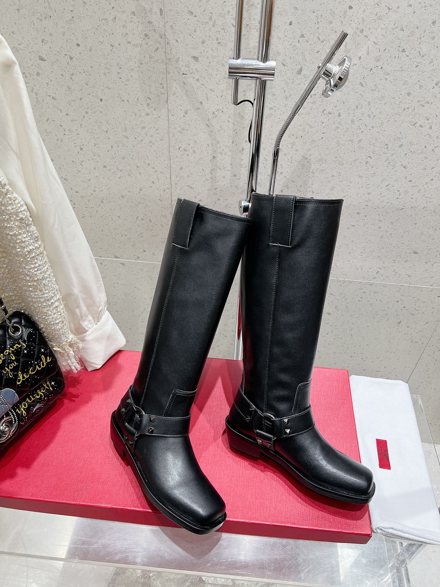 Valentino 2025 Biker High Boot Black Calfskin 554165