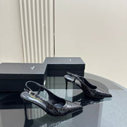 SL TRAPEZE CROCODILE MOTIF SLINGBACK PUMP BLACK CALFSKIN