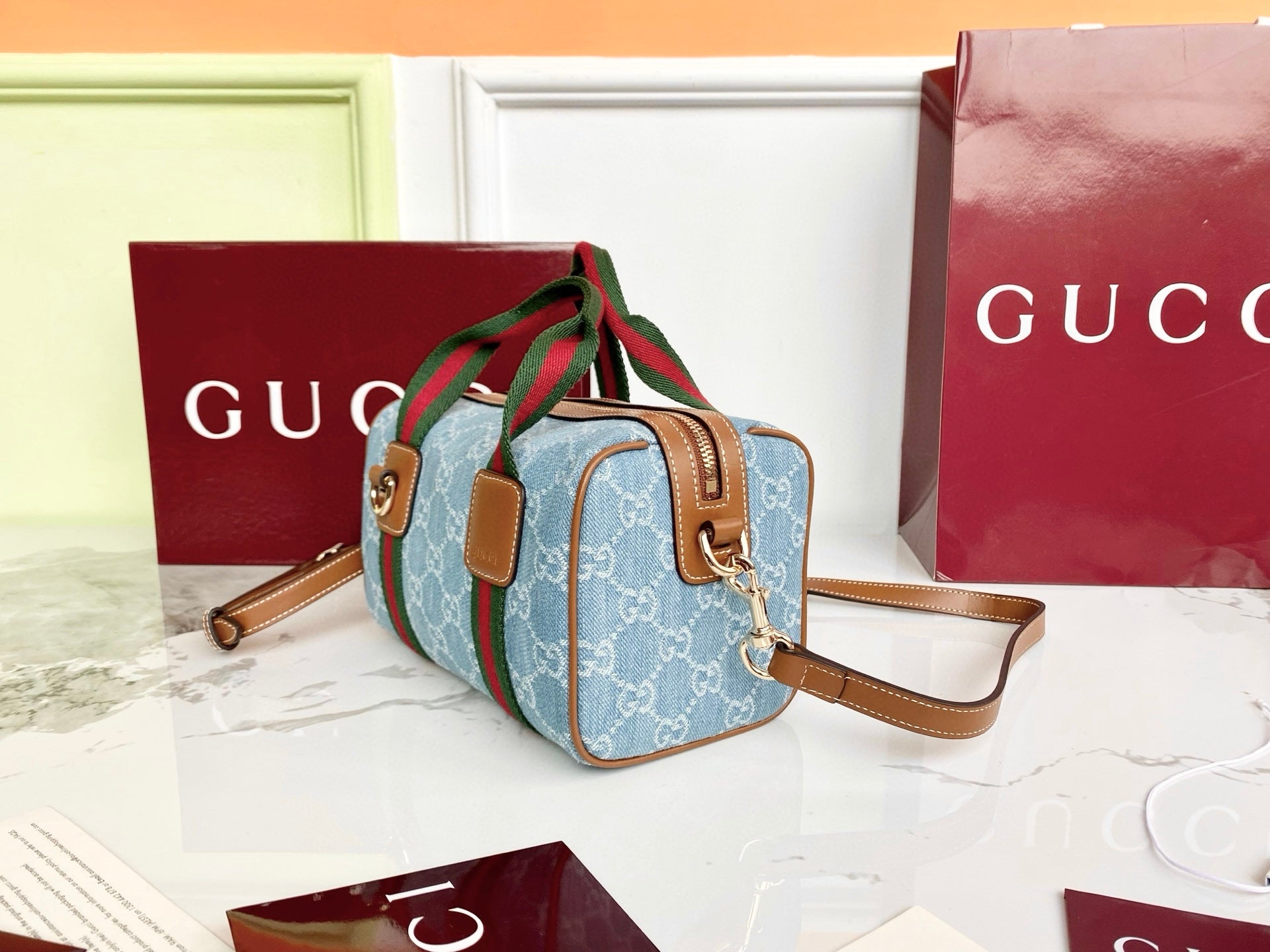 Gucci 25 GG Handbag Blue Denim Leather 286709