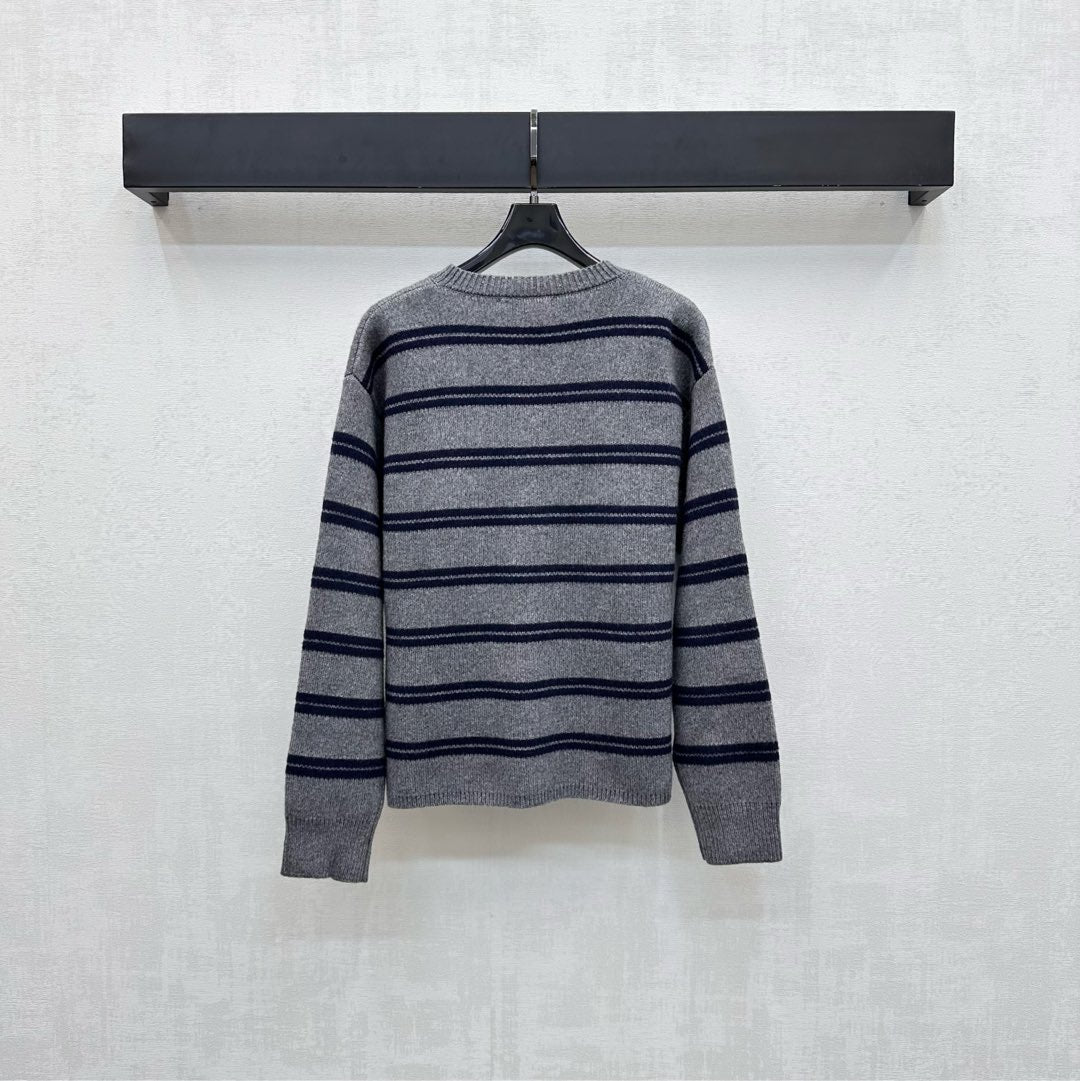 Miu Miu 25 Cardigan Grey Mix Navy Wool 303603