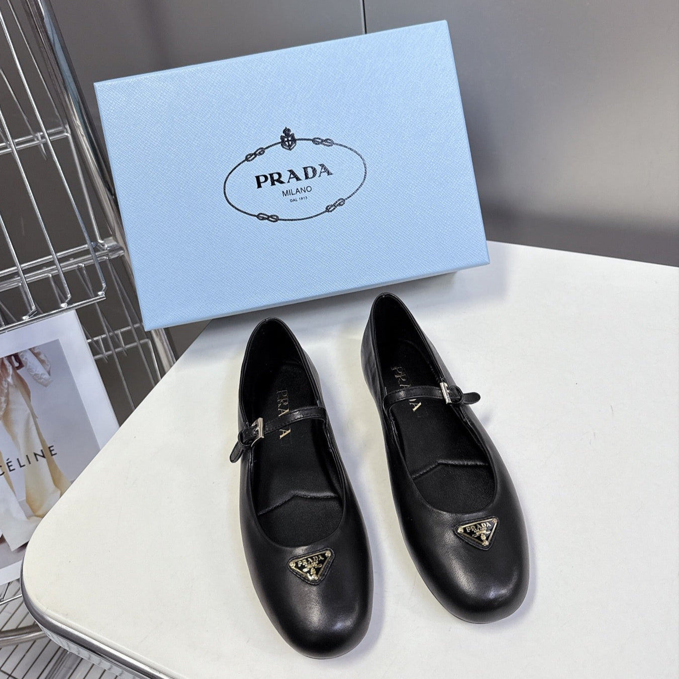 Prada Ballet Flat Black Patent Sheepskin