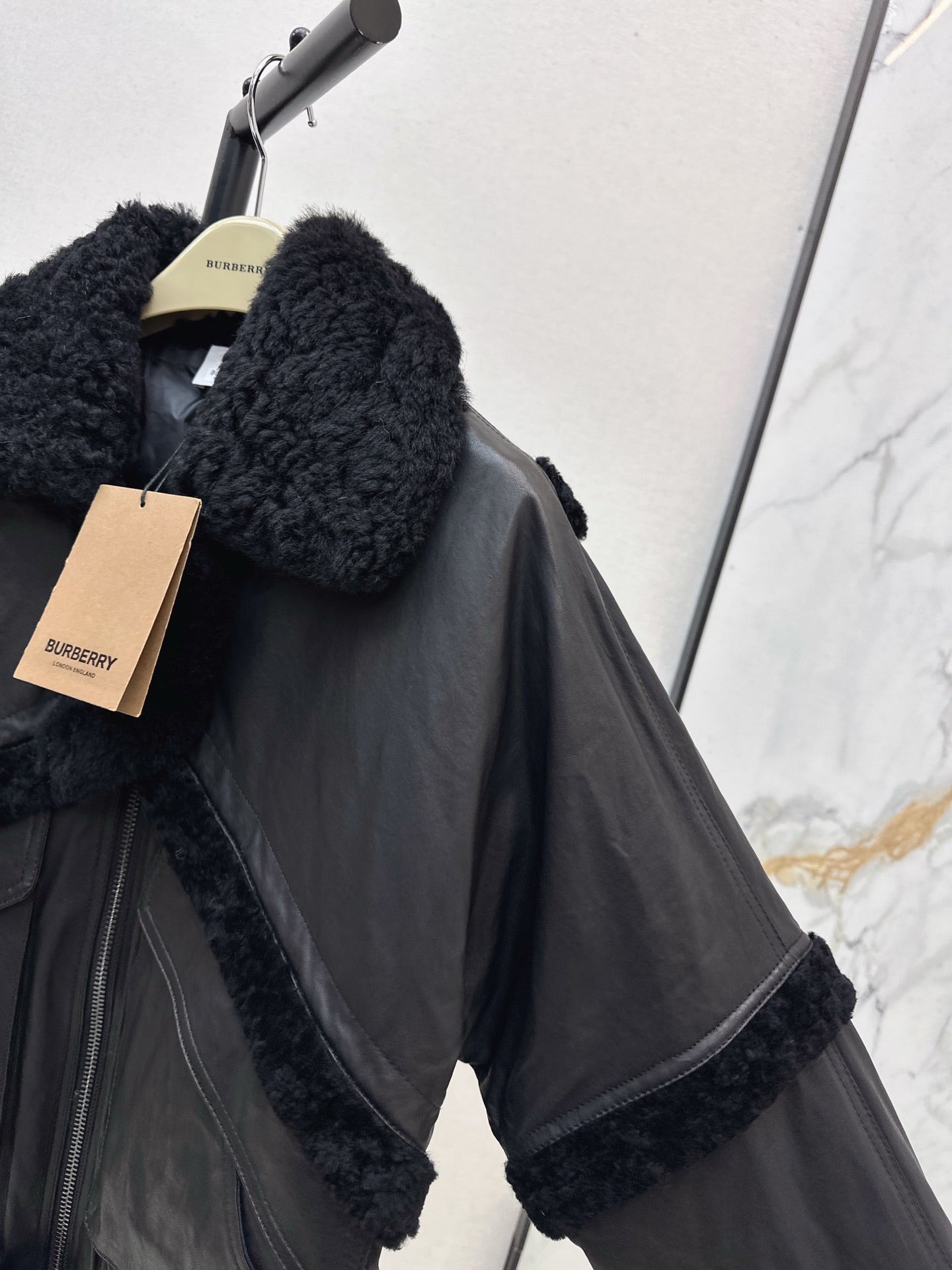 Burberry 25 Shearling-trimmed Bomber Jacket Black Fur Leather