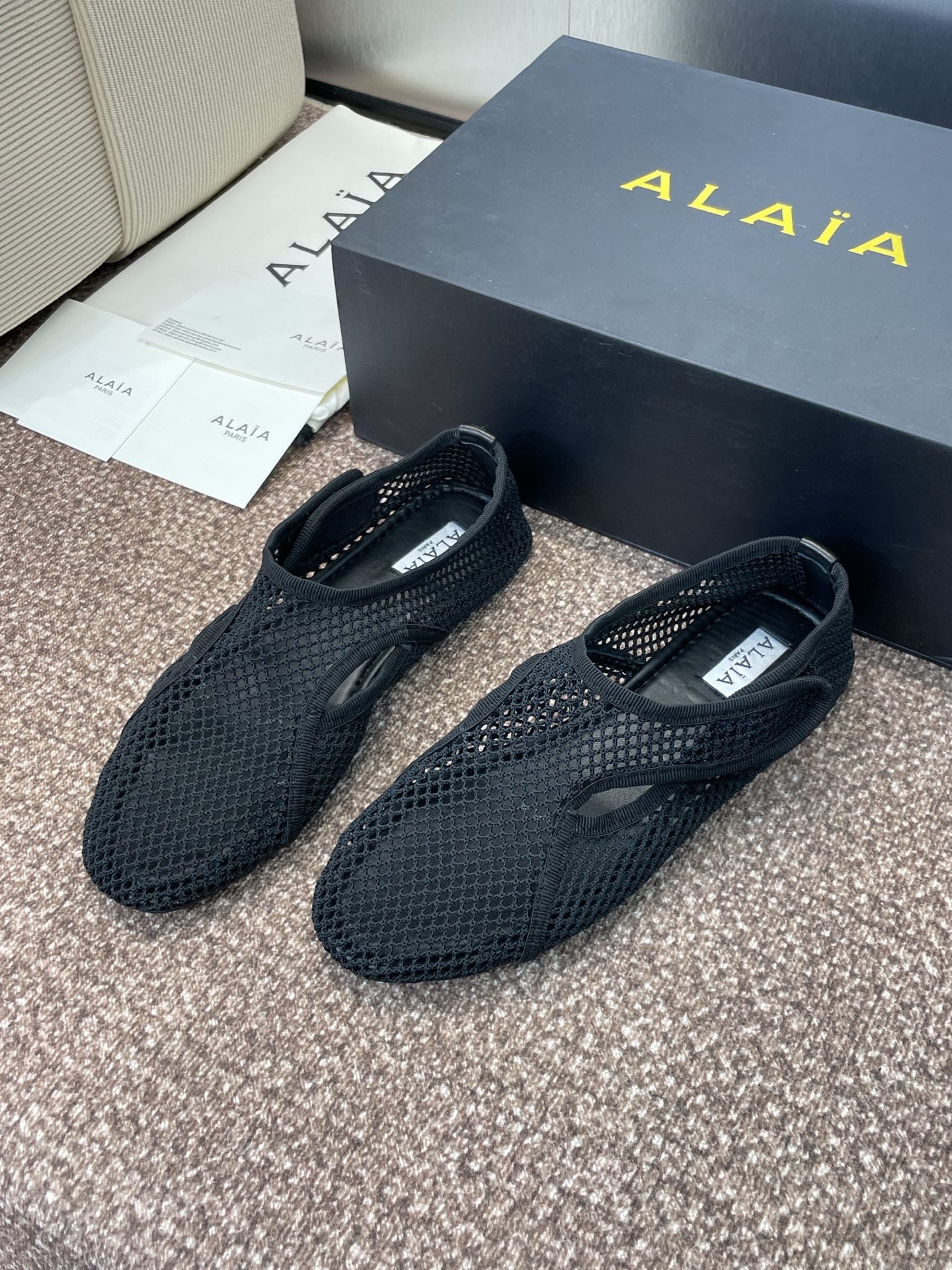 Alaia 2026 Ballet Flats Black Mesh Leather 373183