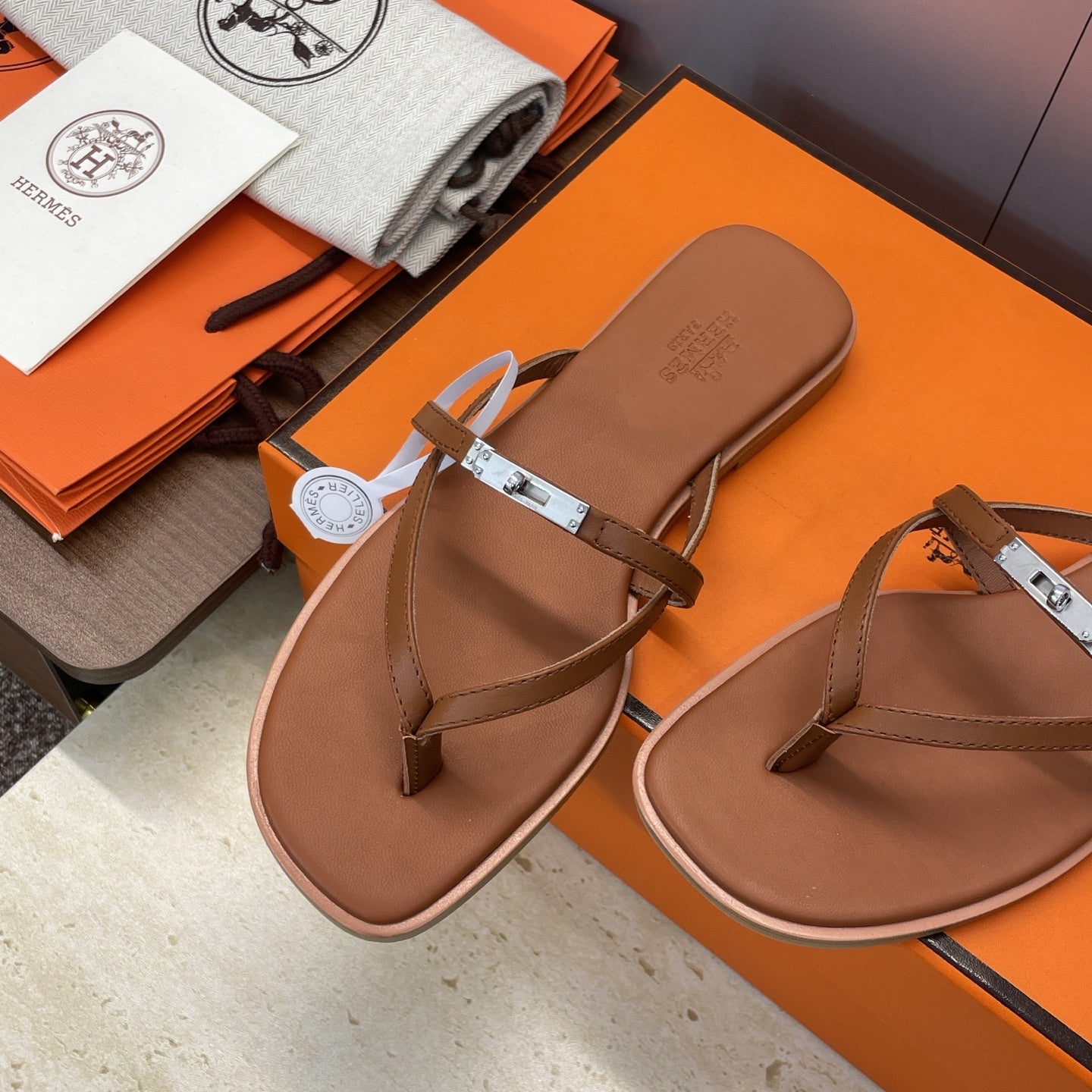 Hermes 2026 Miss Sandal Brown Leather Silver Buckle