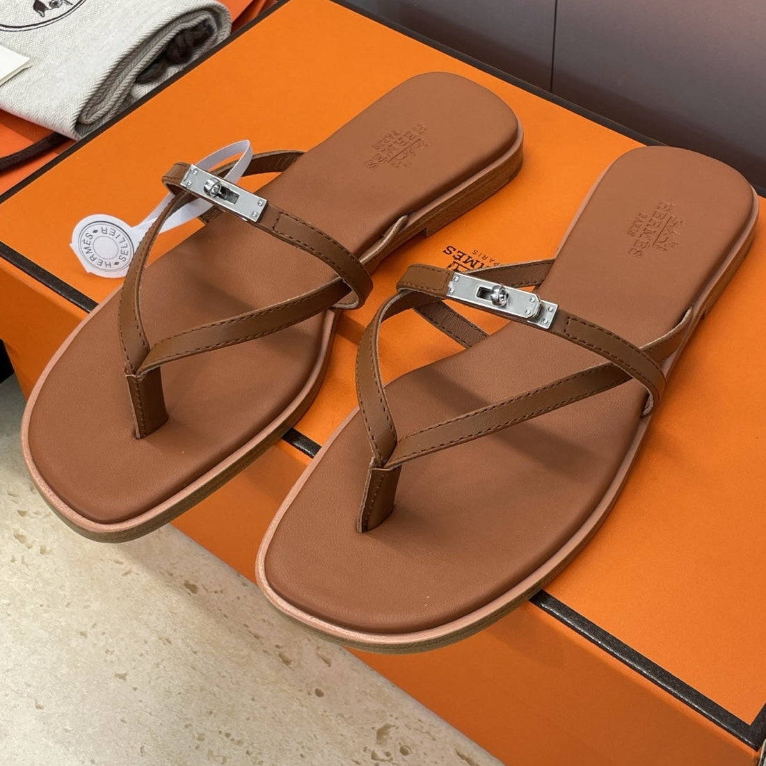 Hermes 2026 Miss Sandal Brown Leather Silver Buckle