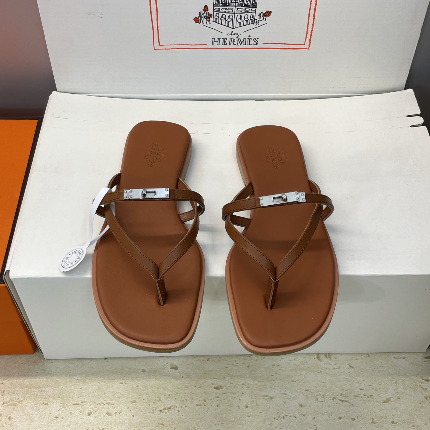 Hermes 2026 Miss Sandal Brown Leather Silver Buckle