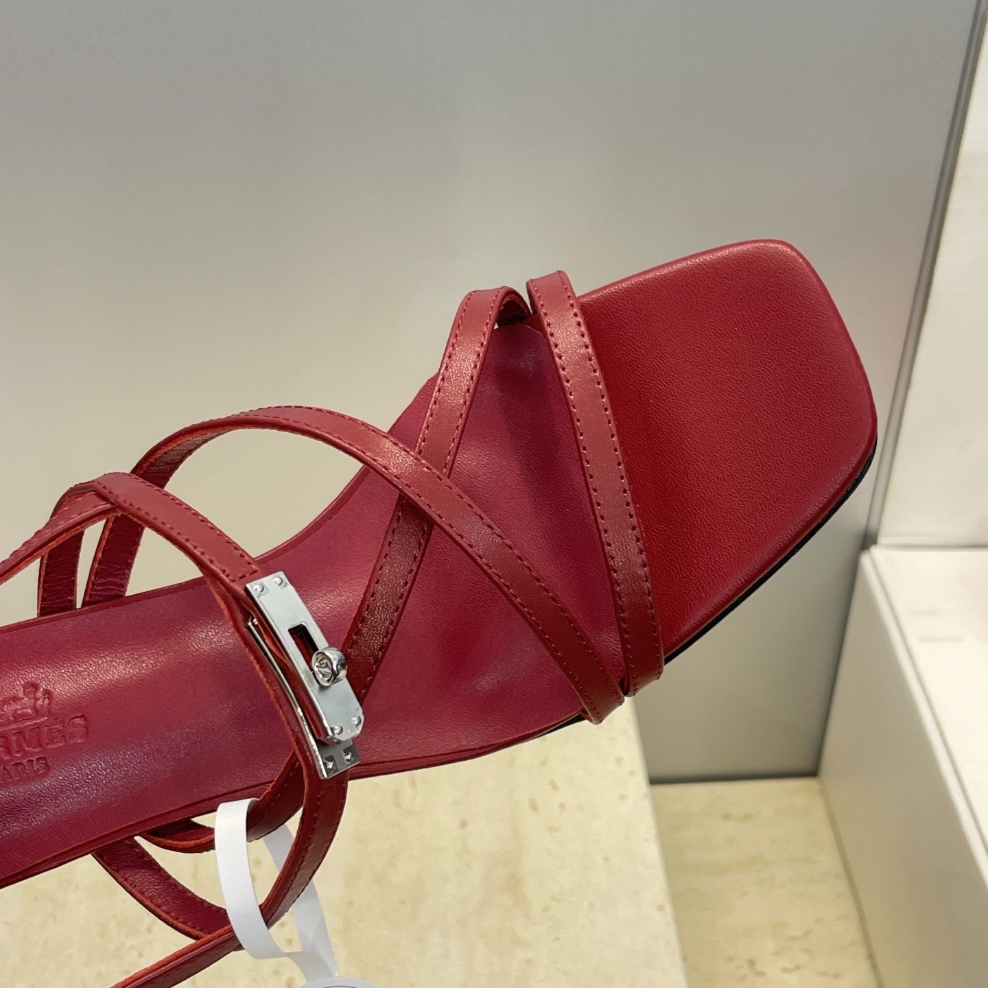 HM 26ss Kelly Sliver Buckle Sandals 40 Dark Red Calfskin 607173