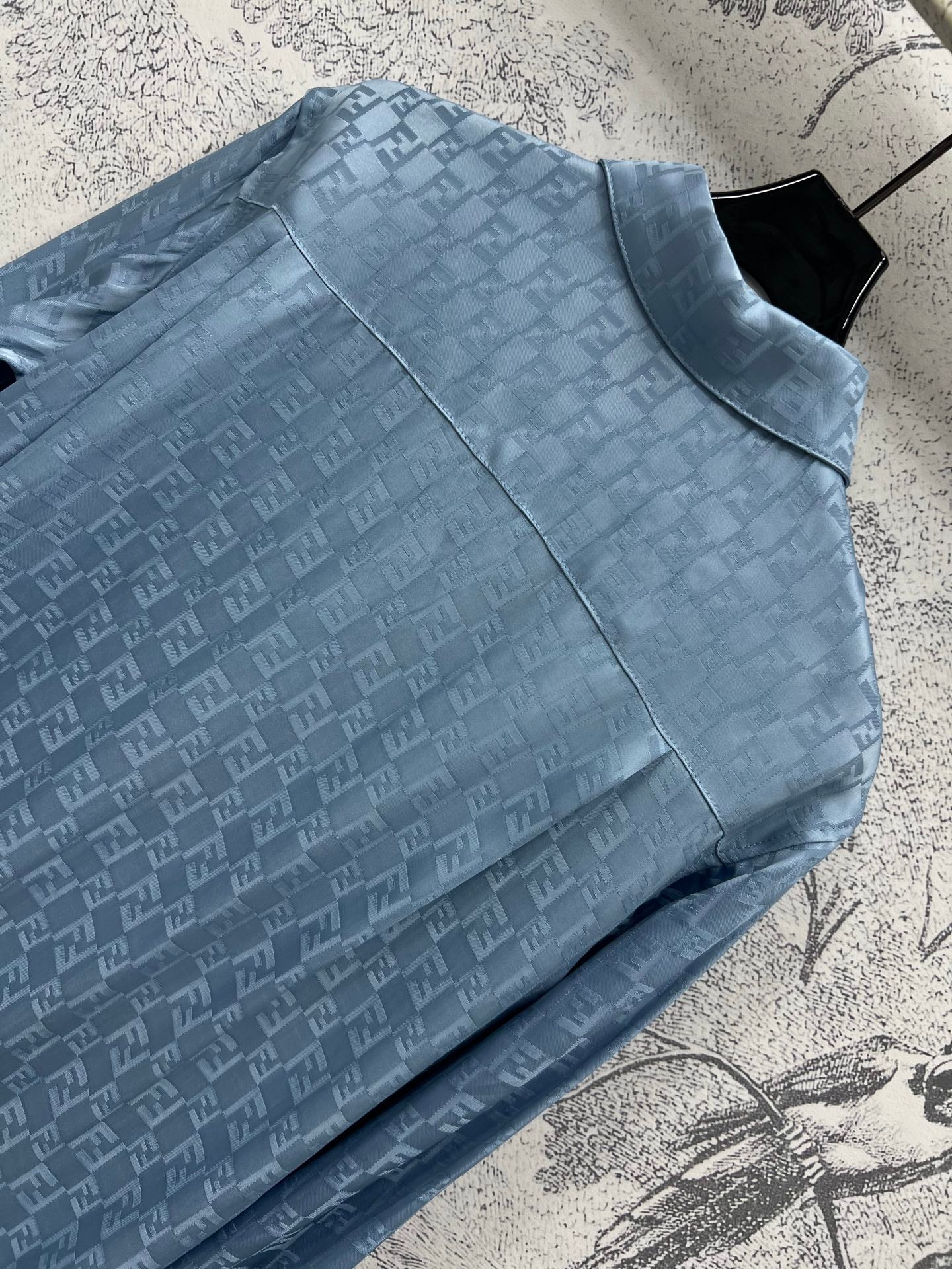 Fendi 25 Double F Shirt Blue Viscose Polyester
