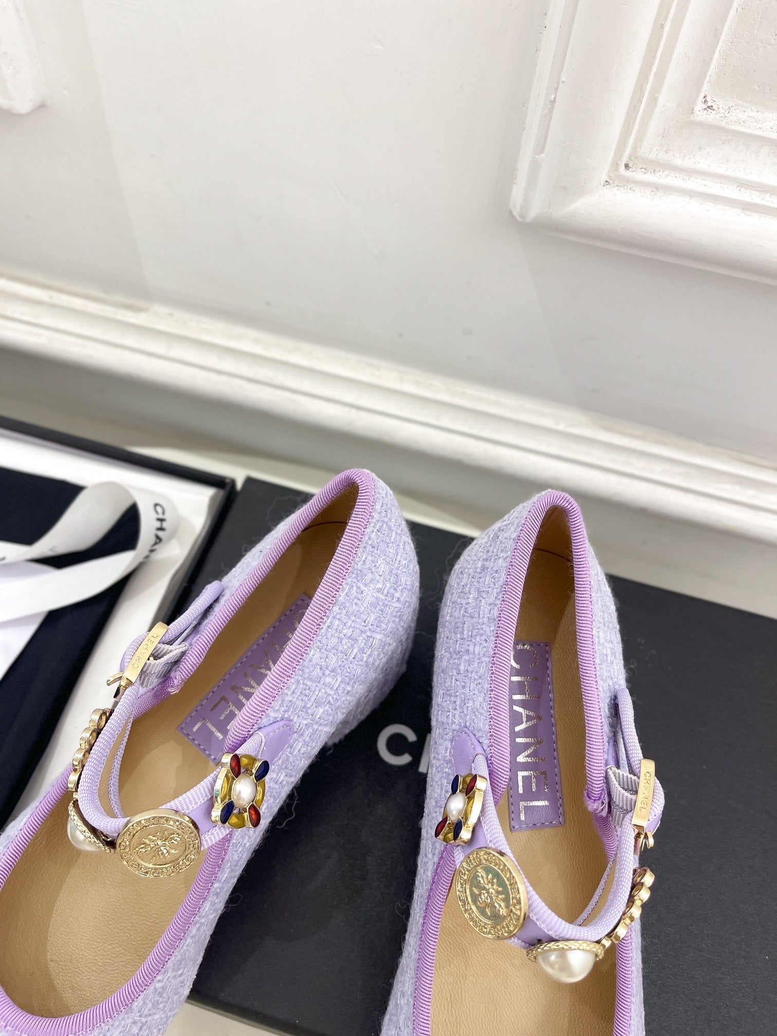 CC High Mary Janes 55mm Light Violet Wool Tweed And Fabric 948819