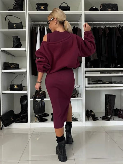 Midi Dress with Matching Sweater